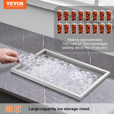 VEVOR Drop in Ice Chest, 20&quot;L x 14&quot;W x 12&quot;H Ψύκτη από ανοξείδωτο ατσάλι, Επαγγελματικός Κάδος πάγου με κάλυμμα, 40 qt Ice Bar εξωτερικής κουζίνας, σωλήνας αποστράγγισης και βύσμα αποστράγγισης, για Cold Wine Beer