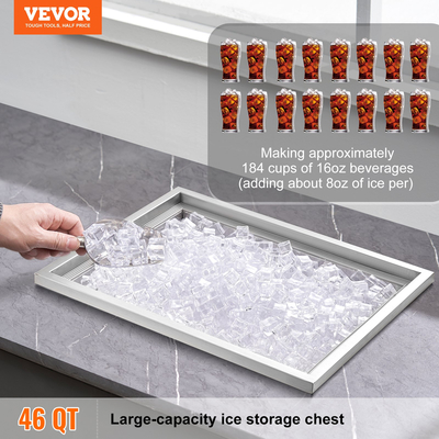 VEVOR Drop in Ice Chest, 22&quot;L x 17&quot;W x 12&quot;H Ψύκτη πάγου από ανοξείδωτο ατσάλι, Επαγγελματικός Κάδος πάγου με κάλυμμα, 40 qt Ice Bar εξωτερικής κουζίνας, σωλήνας αποστράγγισης και βύσμα αποστράγγισης, για Cold Wine Beer