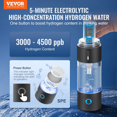 VEVOR Hydrogen Bottle Water Generator, 230 ml / 8,1 oz Capacity Portable Hydrogen Water Maker, SPE Technology Hydrogen Rich Water Ionizer Machine με ρινικό σωλήνα εισπνοής και αυτοκαθαριζόμενο
