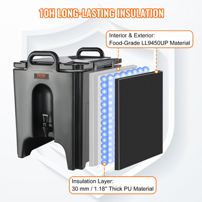 VEVOR Insulated Beverage Dispenser, 10 Gallon, Food-grade LL9450UP Hot and Cold Beverage Server, Thermal Drink Dispenser Cooler with 1,18 in PU Layer Baucet Two Stage, for Restaurant Drink Shop