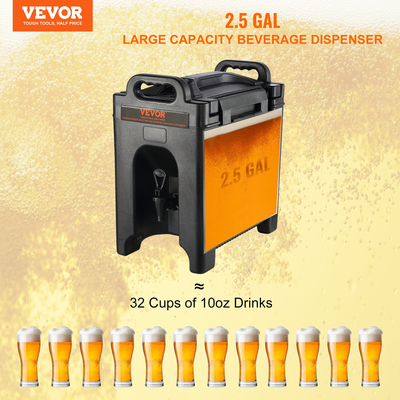 VEVOR Insulated Beverage Dispenser, 2,5 Gallon, Food-grade LDPE Beverage Server, Thermal Drink Dispenser Cooler with 0,9 in PU Layer Baucet Two Stage Handle, for Restaurant Drink Shop