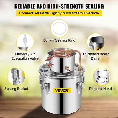 VEVOR Moonshine Still Distillery Kit 3.3Gal Water Essential Oil Distilling Kit με αντλία νερού