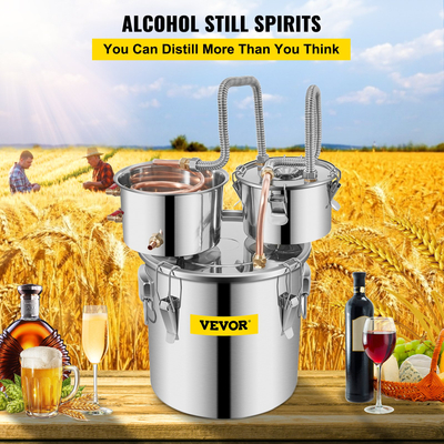 VEVOR Moonshine Still Distiller 5Gal 21L από ανοξείδωτο ατσάλι Χάλκινος σωλήνας αποστακτήρα νερού με αντλία κυκλοφορίας Home Brewing Kit Ενσωματωμένο θερμόμετρο