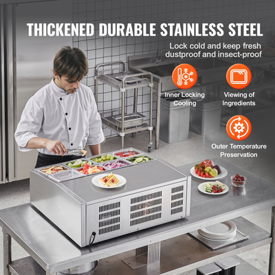 VEVOR Countertop Refrigerated Salad Pizza Prep Station 145 W Stainless Guard CE