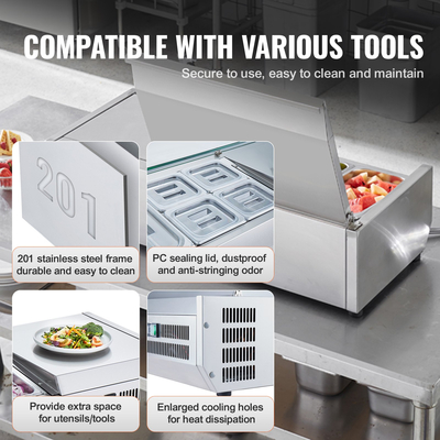 VEVOR Countertop Refrigerated Salad Pizza Prep Station 140 W Stainless Guard CE