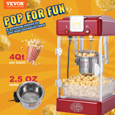 VEVOR Μηχάνημα Popcorn Popper Επιτραπέζιο Popcorn Maker 300W 2,5 Oz Red