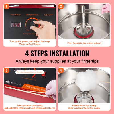 Ηλεκτρική μηχανή ζαχαροπλαστείου VEVOR, 1000W ζαχαροπλαστείο, επαγγελματική μηχανή ζαχαροπλαστείου με κάλυμμα, μπολ από ανοξείδωτο ατσάλι και σέσουλα ζάχαρης, ιδανική για γενέθλια παιδιά στο σπίτι, οικογενειακό πάρτι (κόκκινο)