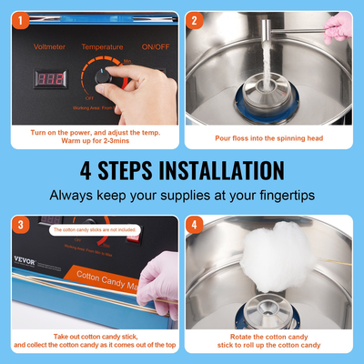 Ηλεκτρική μηχανή ζαχαροπλαστείου VEVOR, 1000W ζαχαροπλαστείο, επαγγελματική μηχανή ζαχαροπλαστικής με μπολ από ανοξείδωτο ατσάλι και σέσουλα ζάχαρης, ιδανική για γενέθλια παιδιά στο σπίτι, οικογενειακό πάρτι (Μπλε)