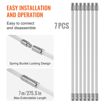 VEVOR 7 m Kit καθαρισμού καπνοδόχου, με 7 ενισχυμένες εύκαμπτες ράβδους από νάιλον, εργονομική βούρτσα καθαρισμού καπνοδόχου, καθαριστικό καμινάδας βούρτσας 360 μοιρών, πλούσια αξεσουάρ για οικιακή χρήση καυσαερίων τζακιού Ταιριάζει στους περισσότερους σωλήνες