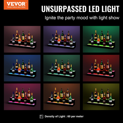 VEVOR LED Lighted Liquor Bottle Display Bar Shelf RF &amp; App Control 30&quot; 2-step