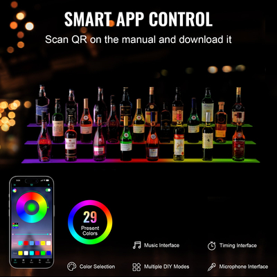 VEVOR LED Lighted Liquor Bottle Display Bar Shelf RF &amp; App Control 60&quot; 3-Step