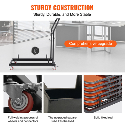 VEVOR Πτυσσόμενη καρέκλα Dolly, Σιδερένιο επαγγελματικό καρότσι με χωρητικότητα 12 καρέκλες, Πτυσσόμενες καρέκλες Rack καρότσι με 4 τροχίσκους, Storage Transport Dolly για επίπεδη στοίβαξη πλαστική ρητίνη και καρέκλες ξύλου, μαύρο