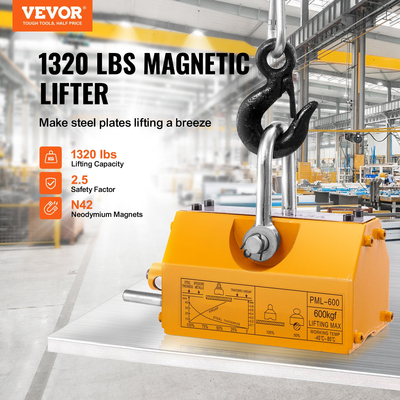 VEVOR Magnetic Lifter, 1320 lbs/600kg ικανότητα έλξης, 2,5 συντελεστής ασφαλείας, νεοδύμιο &amp; χάλυβας, μαγνήτης ανύψωσης με απελευθέρωση, μόνιμοι μαγνήτες ανύψωσης, μαγνήτης βαρέως τύπου για ανυψωτικό, γερανός καταστήματος, μπλοκ, σανίδα