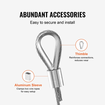 VEVOR T304 Καλώδιο από ανοξείδωτο ατσάλι 1/16&quot; 7x7 Ατσάλινο Συρματόσχοινο 330 πόδια Κάγκελα καλωδίων