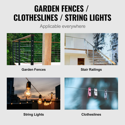 Καλώδιο κιγκλιδώματος καταστρώματος VEVOR T316, συρματόσχοινο 1/8&quot; από ανοξείδωτο χάλυβα 300 πόδια με κιτ κοπής, 7x7 Strands Κατασκευή θαλάσσιου αεροσκάφους Κατηγορία για φράχτη κουπαστή σκάλας καταστρώματος σε εξωτερικούς χώρους