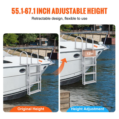 VEVOR Aluminium Dock Ladder Boat Dock Ladder 55,1-67,1 ίντσες ρυθμιζόμενο ύψος 4 σκαλοπάτια