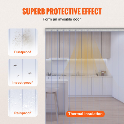 VEVOR λωρίδα Κουρτίνα PVC Κουρτίνα πόρτας 96" x 96" Cooler Freezer Clear Plastic