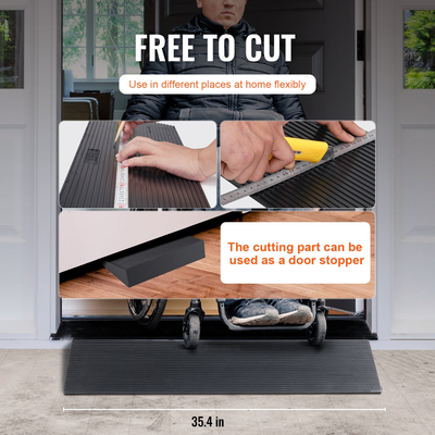 VEVOR 1,6&quot; ράμπα κατωφλίου με δυνατότητα κοπής για σκούπισμα ρομπότ, φαρδιά ράμπα αναπηρικού αμαξιδίου 35,4&quot; από φυσικό καουτσούκ, αντιολισθητική ράμπα από συμπαγές καουτσούκ με ταινία διπλής όψης για πόρτες, δρόμους, μπάνιο, λεία πλακάκια