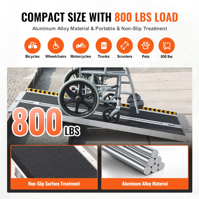 Φορητή ράμπα αναπηρικής καρέκλας VEVOR, χωρητικότητα 4 ft 800 lbs, αντιολισθητική ράμπα κατωφλίου από αλουμίνιο, αναδιπλούμενη ράμπα αναπηρικής καρέκλας για σκούτερ κινητικότητας, ράμπα αναπηρίας για σκαλοπάτια στο σπίτι, σκάλες, πόρτες, κράσπεδα