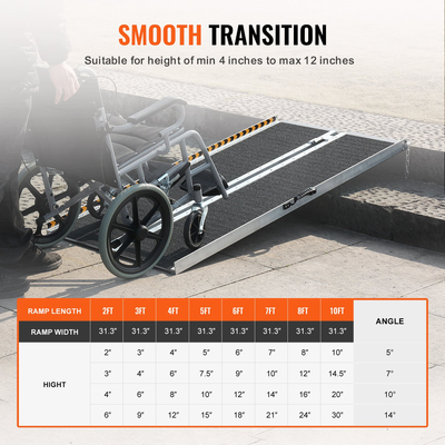 Φορητή ράμπα αναπηρικής καρέκλας VEVOR, χωρητικότητα 4 ft 800 lbs, αντιολισθητική ράμπα κατωφλίου από αλουμίνιο, αναδιπλούμενη ράμπα αναπηρικής καρέκλας για σκούτερ κινητικότητας, ράμπα αναπηρίας για σκαλοπάτια στο σπίτι, σκάλες, πόρτες, κράσπεδα