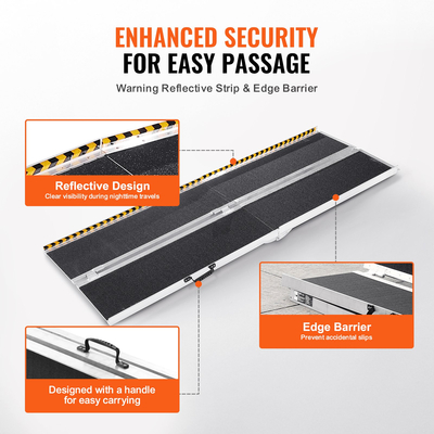 Φορητή ράμπα αναπηρικής πολυθρόνας VEVOR, χωρητικότητα 7 ft 800 lbs, αντιολισθητική ράμπα κατωφλίου από αλουμίνιο, αναδιπλούμενη ράμπα αναπηρικής καρέκλας για σκούτερ κινητικότητας, ράμπα αναπηρίας για σκαλοπάτια στο σπίτι, σκάλες, πόρτες, κράσπεδα