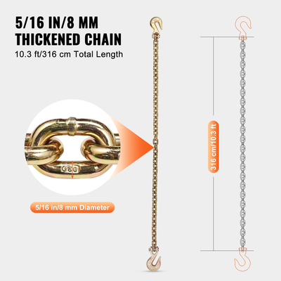 VEVOR Binder Chain G80 Tie Down Tow Chain with Two Hooks 5/16&quot; x 10,3&#039; 4900 lbs