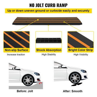 VEVOR Curb Ramp Rubber Driveway Ramp 3 Pack 2,6&quot; Rise 15T Load Threshold Ramp