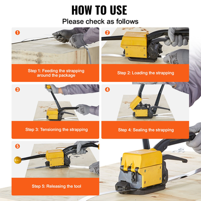 VEVOR Steel Strapping Tool for 1/2&quot;-3/4&quot; Width, 3-in-1 (Tensioner, Crimper, Cutter) Χειροκίνητη Συσκευασία Ζώνης Συσκευασίας Συσκευασίας Συσκευασίας Μεταλλικού Χάλυβα Συσκευασία Εργαλειοδετικής ταινίας Μηχανή για ιμάντα από ανοξείδωτο χάλυβα