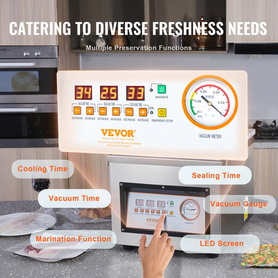 Σφραγιστικό θαλάμου VEVOR, ισχύς σφράγισης 320W, Μηχάνημα συσκευασίας κενού για υγρά τρόφιμα, κρέατα, μαρινάδες και άλλα, Συμπαγές μέγεθος με μήκος σφράγισης 12,6&quot;, Εφαρμόζεται στην οικιακή κουζίνα και σε εμπορική χρήση