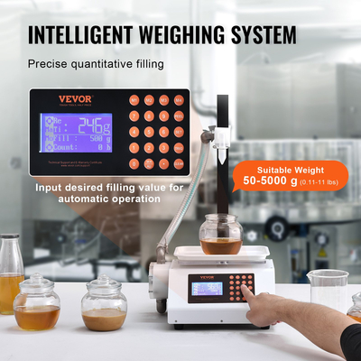 Μηχανή πλήρωσης υγρού VEVOR, χωρητικότητα ζύγισης 50-5000 g, Αυτόματη μηχανή εμφιάλωσης μηχανής πλήρωσης φιαλών Ψηφιακός έλεγχος γραναζιών για μέλι, λάδι, κρασί, απορρυπαντικό, παχύρρευστα υγρά (μονό ακροφύσιο)