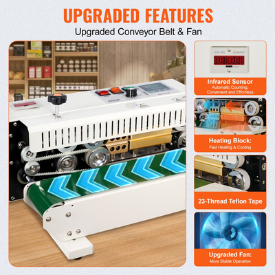 VEVOR Continuous Bag Band Sealing Machine Λειτουργία μέτρησης οριζόντιας σφραγιστικής ζώνης