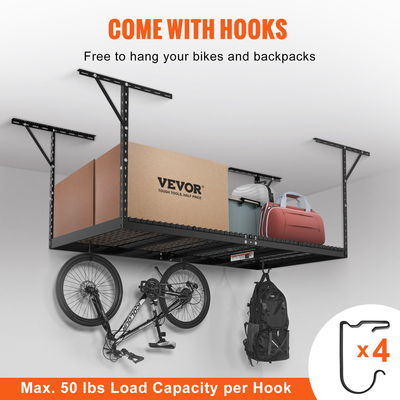 Βάση αποθήκευσης VEVOR Overhead Garage, 48x96 ιντσών Ράφια αποθήκευσης οροφής γκαράζ, Ρυθμιζόμενα βαρέως τύπου χαλύβδινα ράφια ψυχρής έλασης για αποθήκευση γκαράζ, οργάνωση, χωρητικότητα φόρτωσης 600 lbs, 22&#039;&#039;-40&quot;, Μαύρο