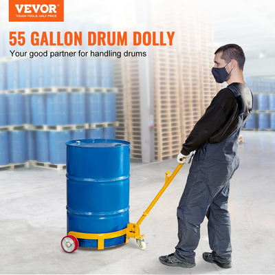 VEVOR 55 Gallon Drum Dolly, 1200 lbs Load Capacity, Barrel Dolly Cart Drum Caddy Στρογγυλό Dolly Steel Χαμηλού προφίλ, Πλαίσιο από χάλυβα βαρέως τύπου με ρυθμιζόμενη λαβή 3 τροχών, για Workshop Factory Warehouse