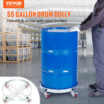 VEVOR 2PCS 55 γαλονιών βαρέως τύπου Drum Dolly, χωρητικότητα φόρτωσης 1000 lbs, Cart Dolly Drum Caddy, Dollies χωρητικότητας φορτηγού χωρίς ανατροπή με ατσάλινο πλαίσιο 4 περιστρεφόμενος τροχός τροχών, για χειρισμό τυμπάνου