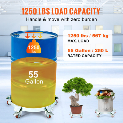 VEVOR 55 γαλονιών βαρέως τύπου Drum Dolly, 1250lbs χωρητικότητα φόρτωσης, Barrel Dolly Cart Drum Caddy, Dollies χωρητικότητας φορτηγού χωρίς ανατροπή με ατσάλινο πλαίσιο 5 περιστρεφόμενο τροχό, για χειρισμό τυμπάνων αποθήκης