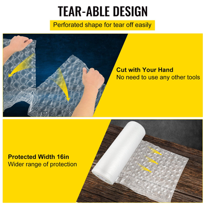 Ταινία μαξιλαριού αέρα VEVOR, φιλμ με φυσαλίδες μαξιλαριού αέρα μήκους 984 ποδιών, φιλμ πλάτους 16 ιντσών, φιλμ για σακούλες με ρολό φυσαλίδων για μηχανή περιτύλιξης