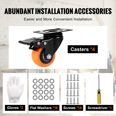 Τροχοί VEVOR Caster, Περιστρεφόμενοι τροχοί 2 ιντσών, Σετ 4, με διπλό κλείδωμα ασφαλείας, χωρίς θόρυβο, ζάντες PVC, βαρέως τύπου 150 lbs χωρητικότητα φόρτωσης ανά τροχό, τροχοί χωρίς σήμανση για έπιπλα καρότσου Πάγκος εργασίας