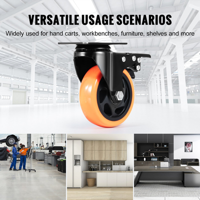 Τροχοί VEVOR Caster, Περιστρεφόμενοι τροχοί 4 ιντσών, Σετ των 4, με Ασφάλεια A/B Κλείδωμα Χωρίς Θόρυβο Ρόδες PVC, Χωρητικότητα φορτίου 350 lbs βαρέως τύπου ανά τροχό, Τροχοί χωρίς σήμανση για έπιπλα καροτσιού Πάγκος εργασίας