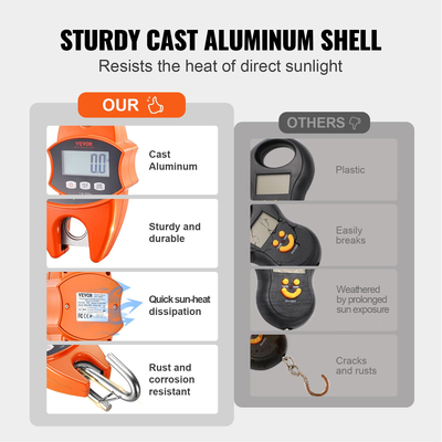 Ψηφιακή ζυγαριά γερανού VEVOR, 880 lbs/400 kg, Βιομηχανική κρεμαστή ζυγαριά βαρέως τύπου με θήκη από χυτό αλουμίνιο &amp; οθόνη LCD, φορητός μίνι γερανός με γάντζους για αγρόκτημα, κυνήγι, ψάρεμα, εξωτερικούς χώρους, γκαράζ (πορτοκαλί)