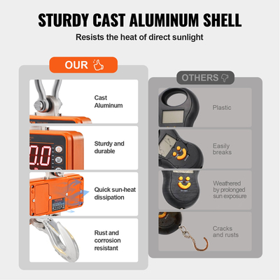 Ψηφιακή ζυγαριά γερανού VEVOR, 2200 lbs/1000 kg, βιομηχανική κρεμαστή ζυγαριά βαρέως τύπου με τηλεχειριστήριο, θήκη από χυτό αλουμίνιο &amp; οθόνη LED, υψηλή ακρίβεια για κατασκευή, εργοστάσιο, αγρόκτημα, κυνήγι (πορτοκαλί)