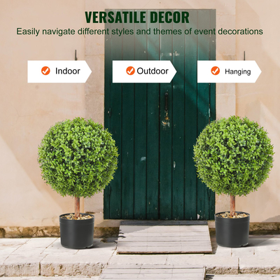 VEVOR Artificial Topiaries Πυξάρι, ύψους 24 ιντσών (2 τεμάχια), Φυτό σε σχήμα μπάλας Faux Topiaries με ζαρντινιέρες, Πράσινο φυτό Feaux με Αντικαταστάσιμα φύλλα &amp; Λιμάνι για Διακοσμητικούς εσωτερικούς/Εξωτερικούς χώρους/Κήπο