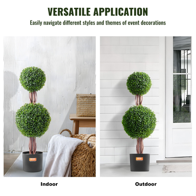 VEVOR 2 Pack 3&#039; Artificial Boxwood Topiary Tree Faux Plant UV Decor In/Outdoor