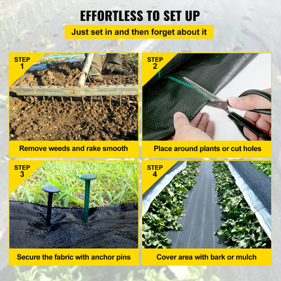 VEVOR 3FTx50FT Premium Weed Barrier Fabric Heavy Duty 5OZ, Υφαντό ύφασμα ελέγχου ζιζανίων, Υψηλή διαπερατότητα κατάλληλο για παρτέρια, ύφασμα γεωύφασμα για το υπόστρωμα, κάλυμμα εδάφους από πολυαιθυλένιο