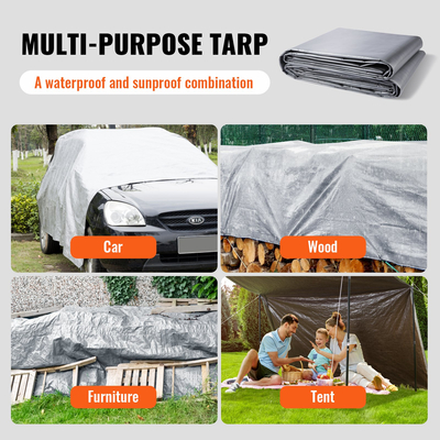 VEVOR Tarp Αδιάβροχο 16x20 ft, Πλαστικό κάλυμμα Poly Tarp 10 Mil, Πολλαπλών χρήσεων στο σκίσιμο UV και ανθεκτικό στη θερμοκρασία μουσαμά εξωτερικού χώρου με ενισχυμένους δακτύλιους υψηλής αντοχής (ασημί/καφέ)
