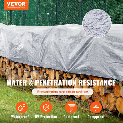 VEVOR Tarp Αδιάβροχο 20x30 ft, Πλαστικό κάλυμμα Poly Tarp 10 Mil, Πολλαπλών χρήσεων στο σκίσιμο UV και ανθεκτικό στη θερμοκρασία μουσαμά εξωτερικού χώρου με ενισχυμένους δακτύλιους υψηλής αντοχής (ασημί/καφέ)