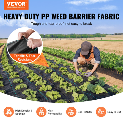 VEVOR Weed Barrier Landscape Fabric, 6*100FT Heavy Duty Garden Weed Fabric, Woven PP Weed Control Fabric, Driveway Fabric, Geotextile Fabric for Landscape, Ground Cover, Weed Blocker Weed Mat, Μαύρο