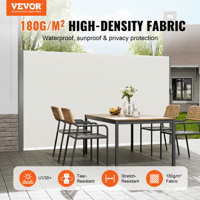 Πτυσσόμενη πλαϊνή τέντα VEVOR, 71''x 118'' Outdoor Privacy Screen, 180g Polyester Αδιάβροχη αναδιπλούμενη σήτα βεράντας, UV 30+ Διαιρέτης Δωματίων Ανεμοθάλαμος για Αίθριο, Πίσω αυλή, Μπαλκόνι, Μπεζ