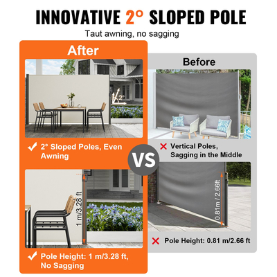 Πτυσσόμενη πλαϊνή τέντα VEVOR, 71''x 118'' Outdoor Privacy Screen, 180g Polyester Αδιάβροχη αναδιπλούμενη σήτα βεράντας, UV 30+ Διαιρέτης Δωματίων Ανεμοθάλαμος για Αίθριο, Πίσω αυλή, Μπαλκόνι, Μπεζ