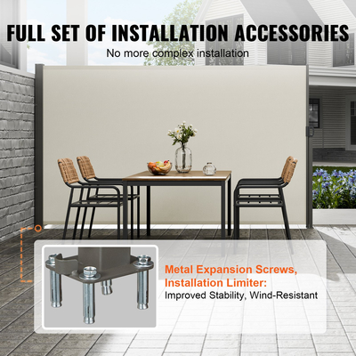 Πτυσσόμενη πλαϊνή τέντα VEVOR, 71''x 118'' Outdoor Privacy Screen, 180g Polyester Αδιάβροχη αναδιπλούμενη σήτα βεράντας, UV 30+ Διαιρέτης Δωματίων Ανεμοθάλαμος για Αίθριο, Πίσω αυλή, Μπαλκόνι, Μπεζ