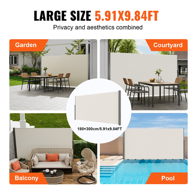 Πτυσσόμενη πλαϊνή τέντα VEVOR, 71''x 118'' Outdoor Privacy Screen, 180g Polyester Αδιάβροχη αναδιπλούμενη σήτα βεράντας, UV 30+ Διαιρέτης Δωματίων Ανεμοθάλαμος για Αίθριο, Πίσω αυλή, Μπαλκόνι, Μπεζ